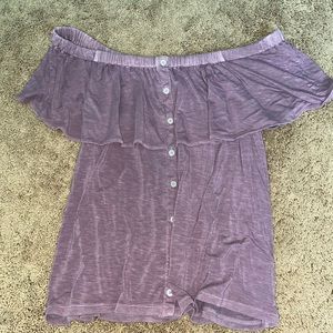 Purple off the shoulder top.